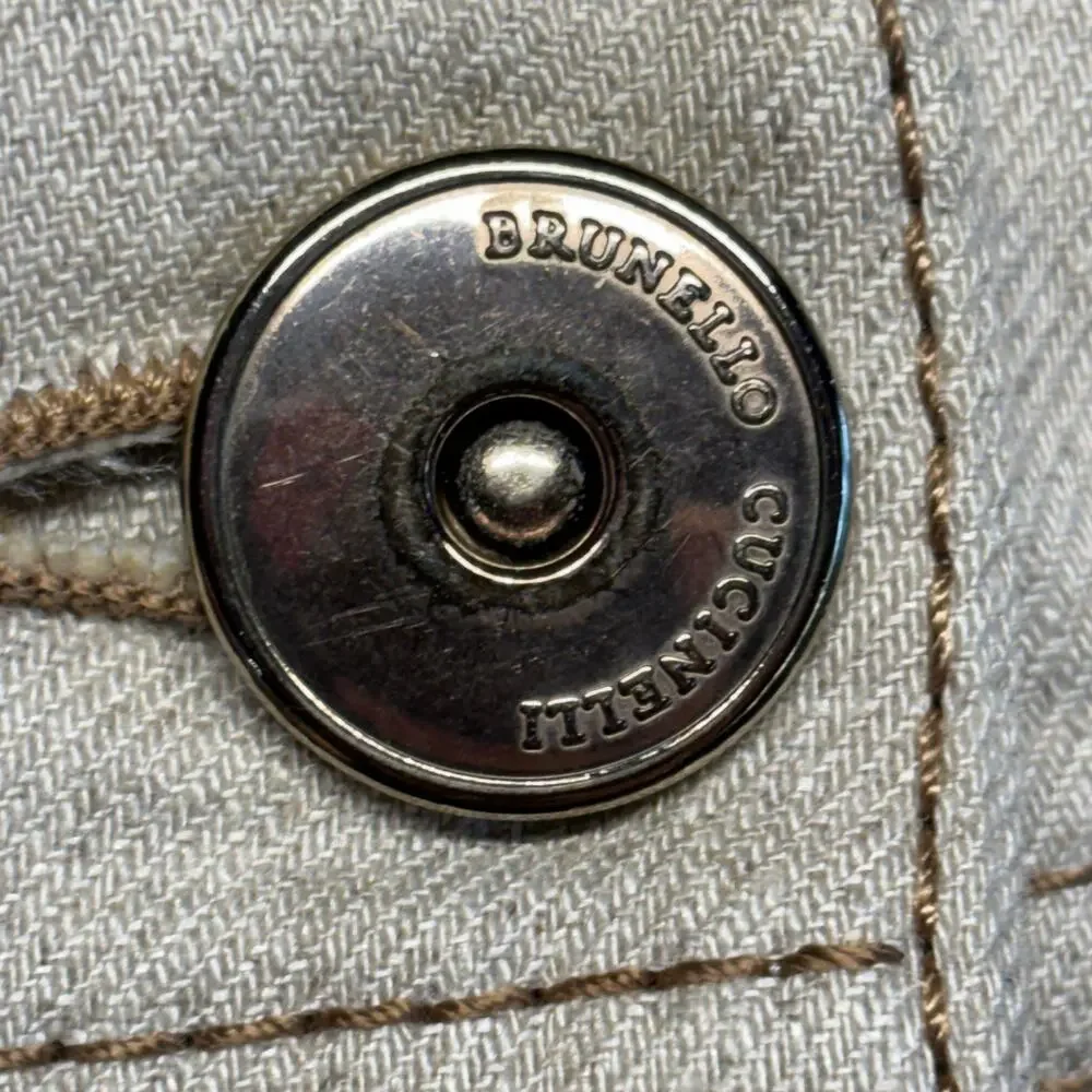 Brunello Cucinelli Pants 30 x 27 Beige Carpenter Straight Linen Blend Italy Made